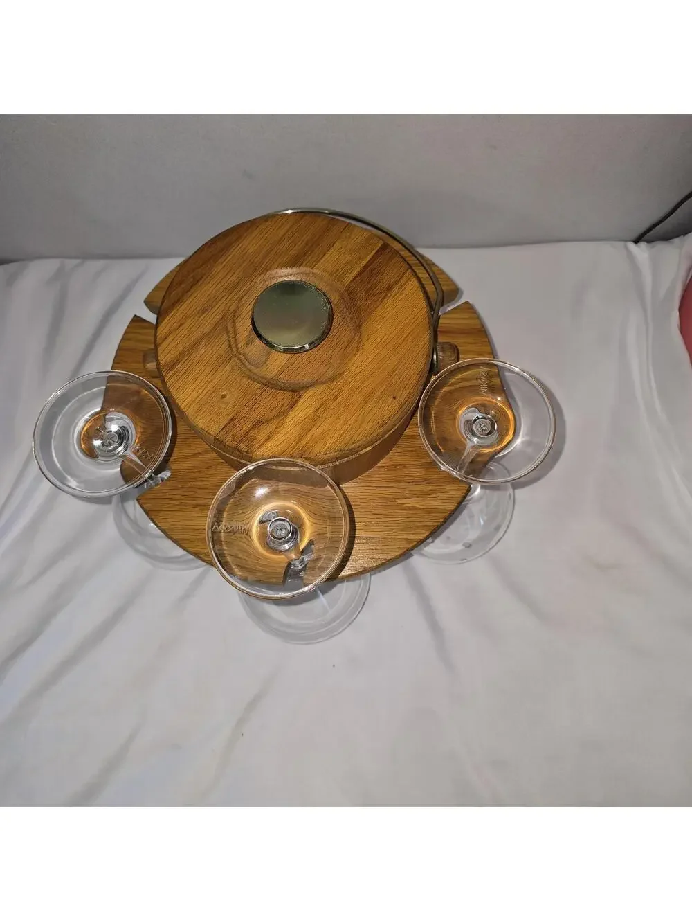 Vintage MCM Vermillion Oak Ice Bucket Wine Glass Holder Caddy Crate NO GLASSES